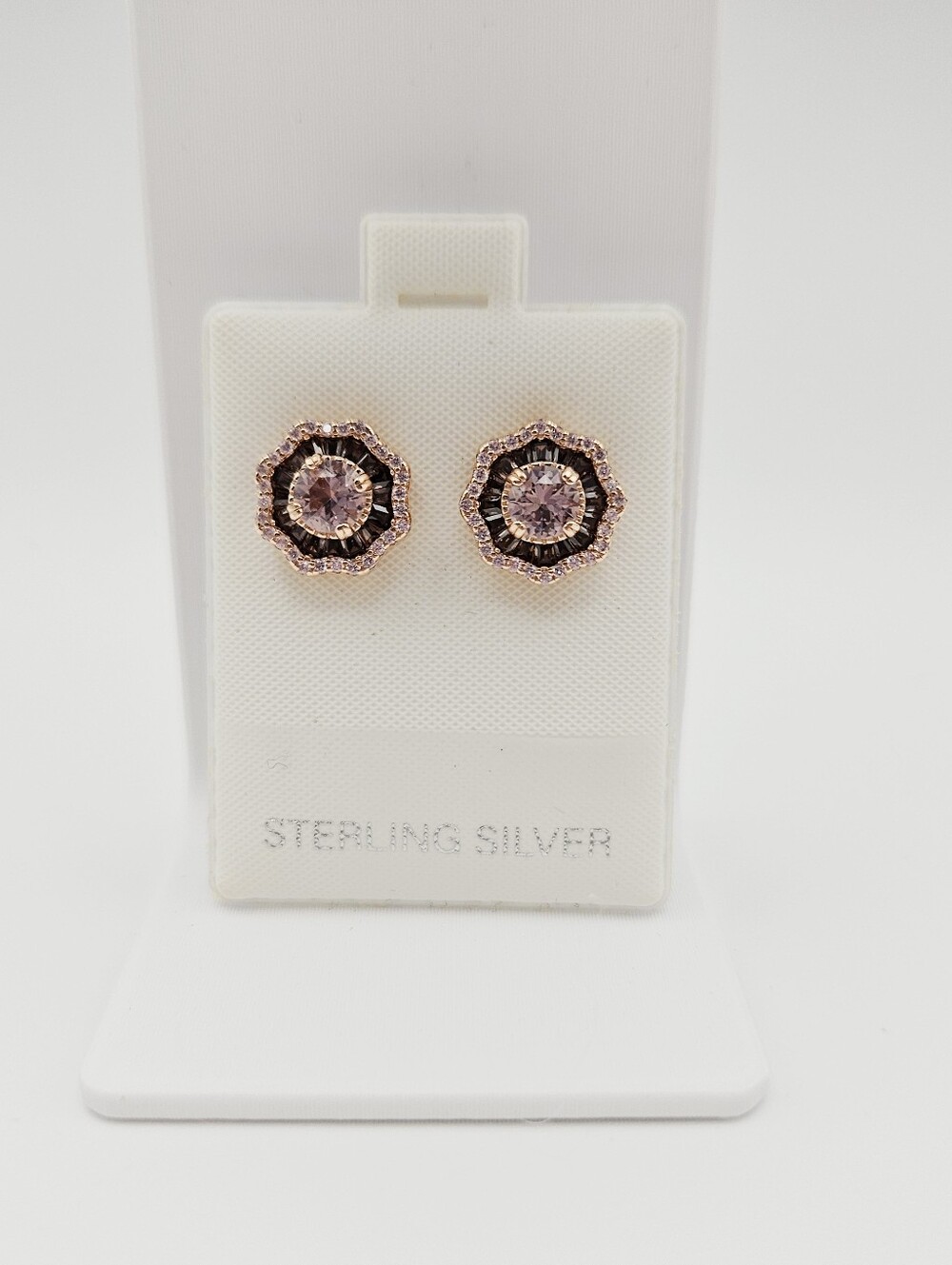 Rose Gold Over Sterling Silver Floral Halo Stud Earrings